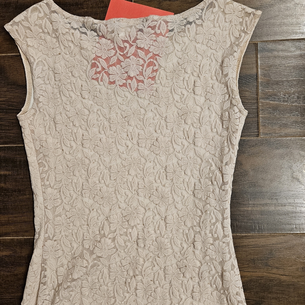 Sheer Back, Tan Lace Blouse for Women - Picture 3 of 4